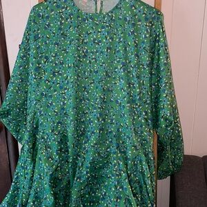 Green Floral Long Sleeve Blouse